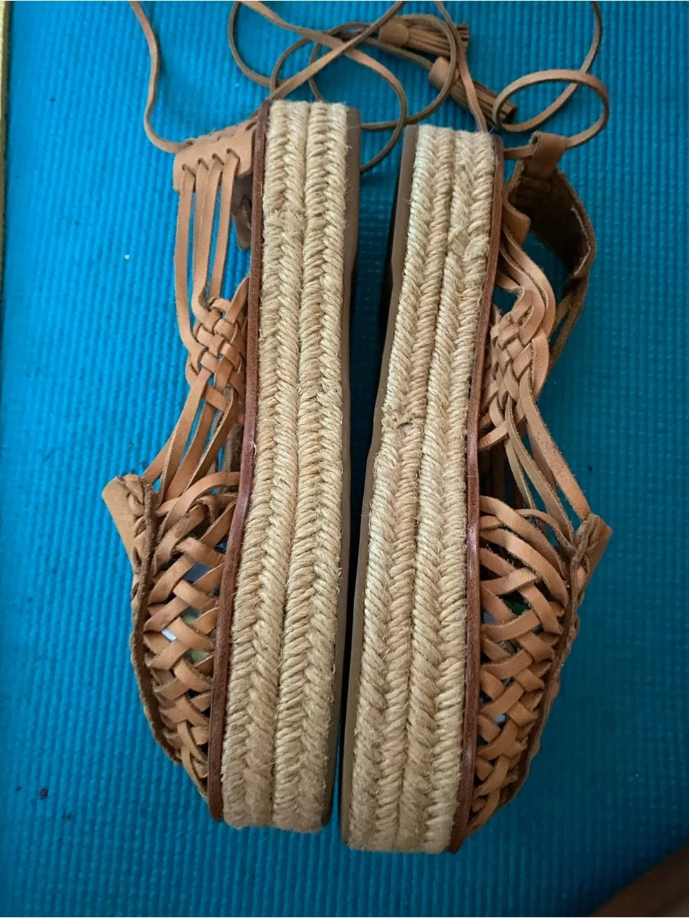 Zimmermann Tan Braided Leather Espadrille Lace-Up Flats